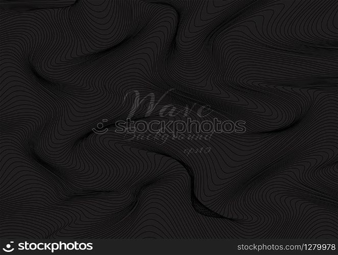 Abstract black wave lines pattern on dark background and texture. Vector illustration