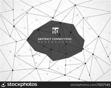 Abstract black wireframe lines geometric connections with nodes on white background. Vector illustration