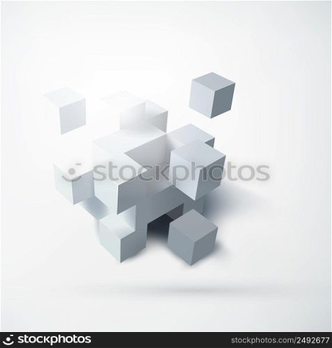 Abstract blank geometric design concept with group of 3d white cubes on light background isolated vector illustration. Abstract Blank Geometric Design Concept