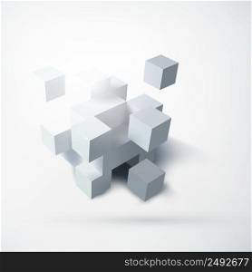 Abstract blank geometric design concept with group of 3d white cubes on light background isolated vector illustration. Abstract Blank Geometric Design Concept
