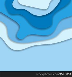 Abstract blue 3D paper cut background. Abstract wave shapes. Vector format