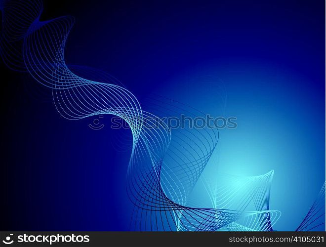 abstract blue and black background with flowing lines with copy space