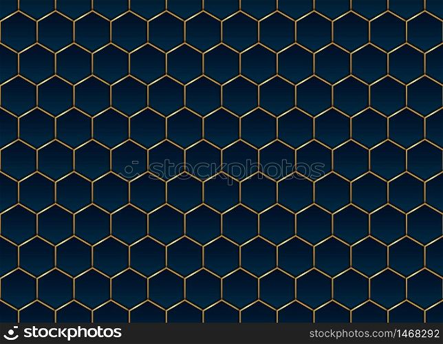 Abstract blue and gold hexagon pattern background and texture. Honeycomb mosaic luxury style. Vector illustration
