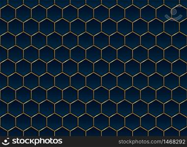 Abstract blue and gold hexagon pattern background and texture. Honeycomb mosaic luxury style. Vector illustration
