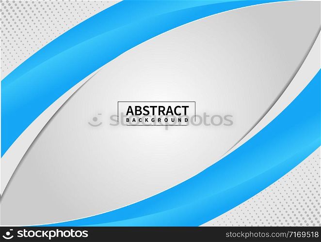 Abstract blue and gray wave or curved background on gray space design layout template or corporate web banner with halftone. Vector illustration