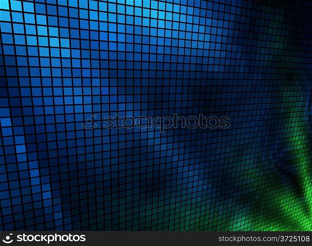 Abstract blue and green lights 3D mosaic horizontal vector background.