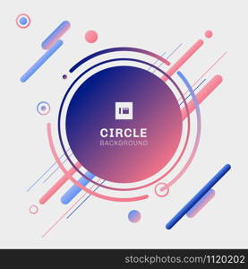 Abstract blue and pink geometric circles with diagonal rounded lines elements on white background. Vector illustration