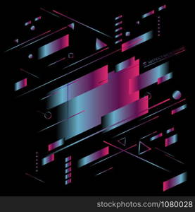 Abstract blue and pink gradient color light geometric diagonal vibrant neon on black background. Technology concept. Vector illustration