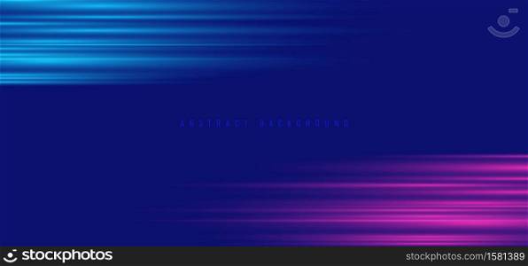 Abstract blue and pink neon color light effect horizontal background. Vector illustration