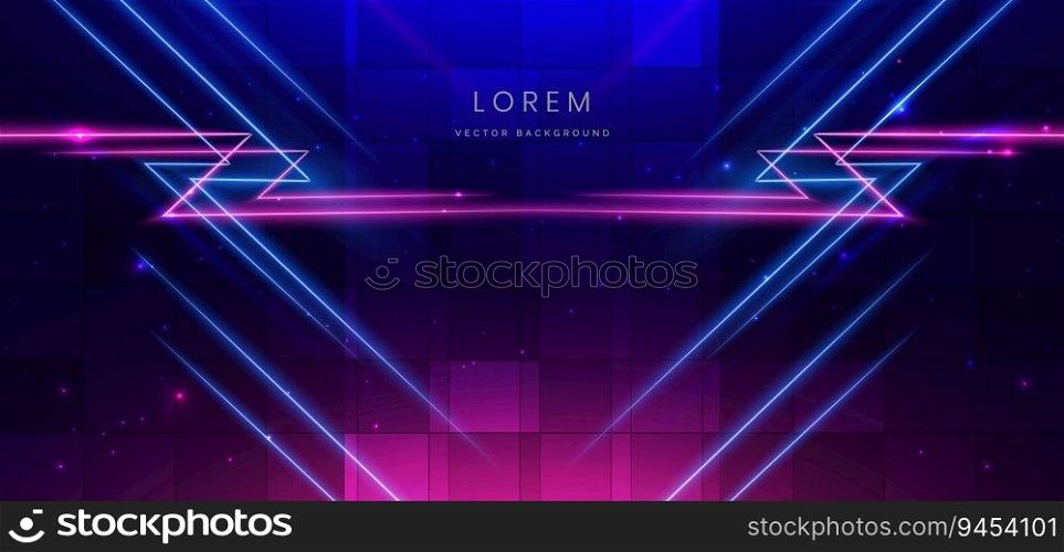 Abstract blue and pink neon diagonal glowing on dark blue background with lingthing effect sparkle. Vector illustration