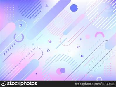 Abstract blue and pink pastel gradient geometric elements pattern memphis retro style holographic background. Vector illustration