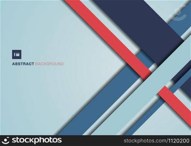 Abstract blue and red color geometric shape overlapping 3D dimension background. Template modern flat material. Vector illustration