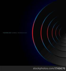 Abstract blue and red neon glowing circles on black background technology futuristic concept. Vector illustration