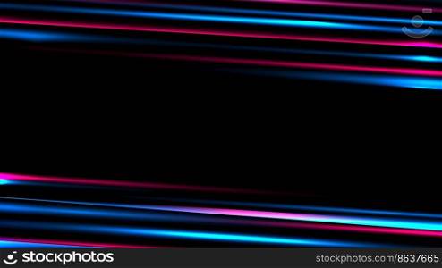 Abstract blue and red neon lighting speed blurred motion effect on black background. Technology futuristic concept. Vector illustration