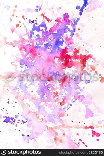 Abstract blue and red pink watercolor background spots and blots