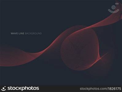 Abstract blue and red wave or wavy line flowing dots particles on dark background. Vector illustration