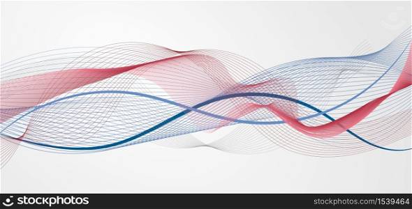 Abstract blue and red wave or wavy line on white background. Vector illustration