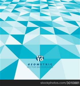 Abstract blue and white color triangle, square pattern perspective background texture. Vector graphic illustration