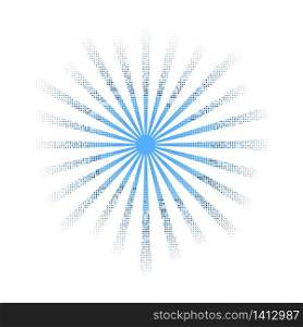 Abstract blue and white halftone starburst background. Vector illustration