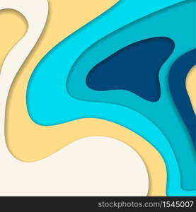 Abstract blue and yellow 3D paper cut background. Abstract wave shapes. Vector format