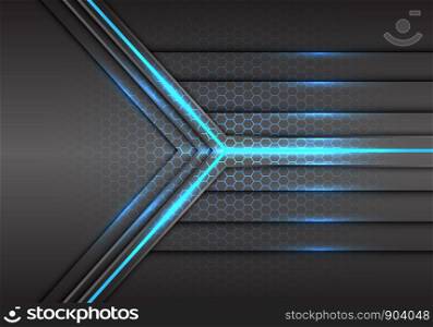 Abstract blue arrow light laser beam power with hexagon mesh pattern design modern technology futuristic background vector illustration.