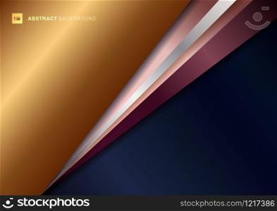 Abstract blue background template geometric triangle golden, silver and pink gold diagonal overlap with shadow. Luxury style. You can use for artwork design, cover brochure, poster, banner web, print ad, etc. Vector illustration