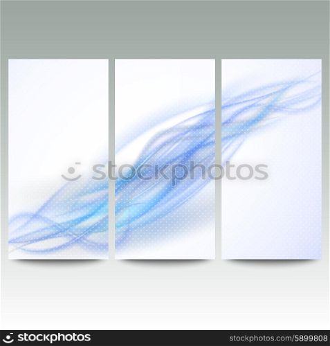 Abstract blue banners set, wave vector design.