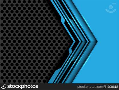 Abstract blue black circuit arrow direction with grey circle mesh design modern futuristic technology background vector illustration.