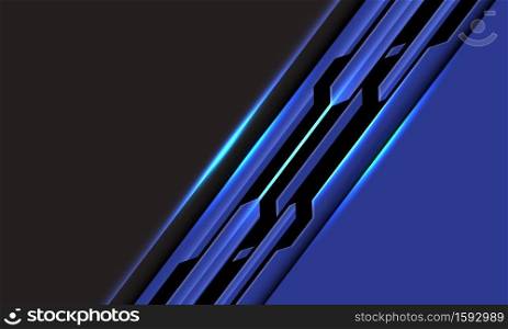 Abstract blue black line circuit cyber slash on grey blank space design modern futuristic technology background vector illustration.