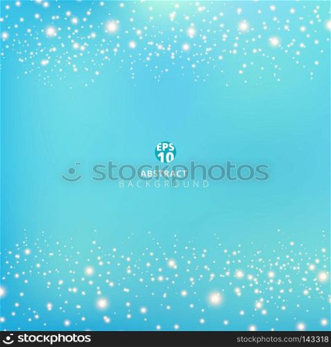 Abstract blue blurred background with beauty golden glowing glitter float on air. Vector illustration