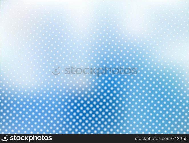 Abstract blue blurred background with dots pattern halftone style. Vector illustration