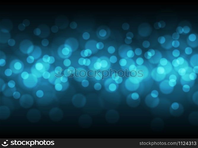 Abstract blue bokeh light on black night background vector illustration.