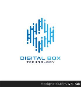 Abstract Blue Box with Digital Style Concept Logo Design. Business Technology Logo Illustration. Graphic Design Element.