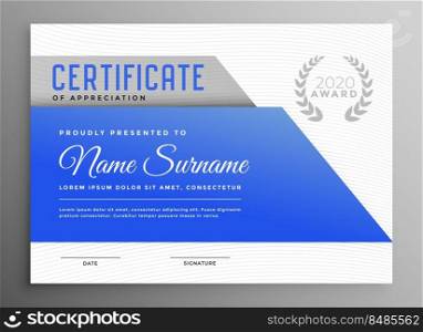 abstract blue certificate of appreciation template