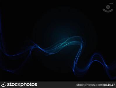 Abstract blue circle dot line mesh wave smoke light on black design modern futuristic technology background vector illustration.