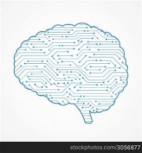 Abstract blue circuit board , brain shape