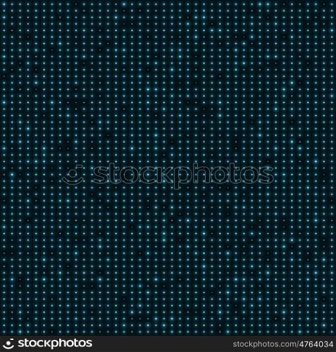 Abstract blue color neon dots, dotted technology background. Glowing particles, led light pattern, futuristic texture, digital vector design.