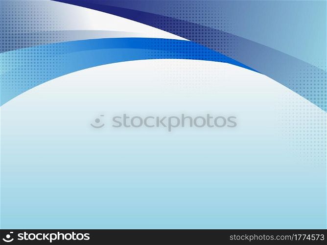 Abstract blue curve shape header template background with halftone effect. Vector illustration