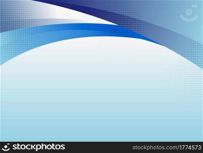 Abstract blue curve shape header template background with halftone effect. Vector illustration