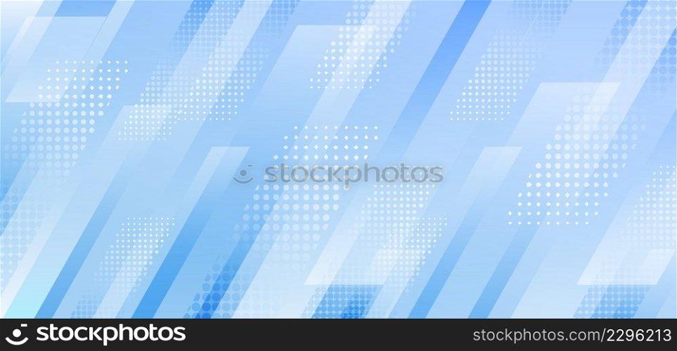 Abstract blue diagonal stripes geometric with halftone effect background. Vector illustration