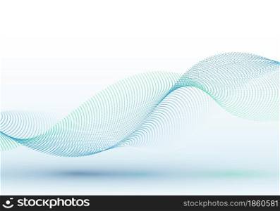 Abstract blue dots particles wave line on white background. Vector illustration