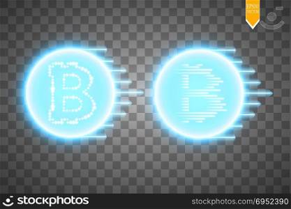 Abstract blue energy ring with bitcoin and speed lines on a transparent background.. Abstract blue energy ring with bitcoin and speed line on a transparent background.. Vector
