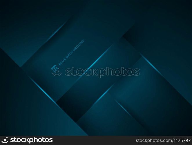 Abstract blue geometric overlap layer background with lighting. Vector illustration
