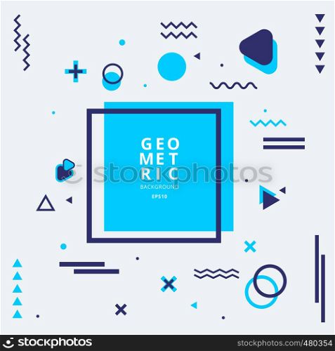 Abstract blue geometric shape composition with lines and wavy flat style on white background. Vector illustration