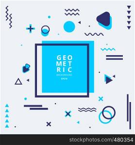 Abstract blue geometric shape composition with lines and wavy flat style on white background. Vector illustration