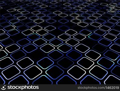 Abstract blue geometric square border rounded corner creative pattern perspective on black background. Vector illustration