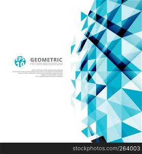 Abstract blue geometric triangles pattern perspective on white background with copy space. Vector illustration