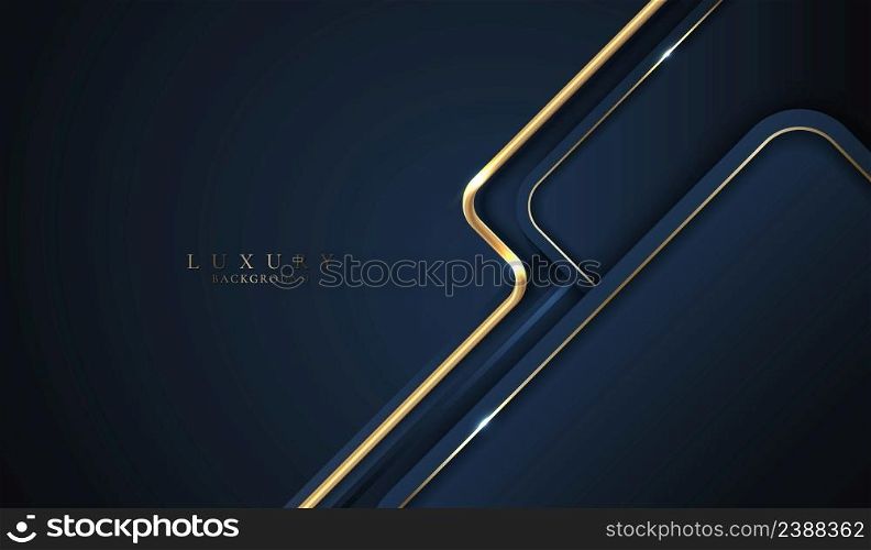 Abstract blue geometric with 3D golden lines on dark blue background luxury style. Vector illustration