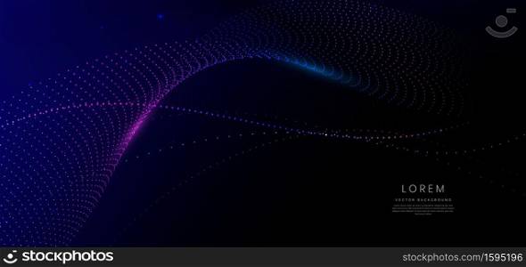 Abstract blue glowing dot lines curved overlapping background. Technology communication, innovation future tech datadesign. Vector illustration