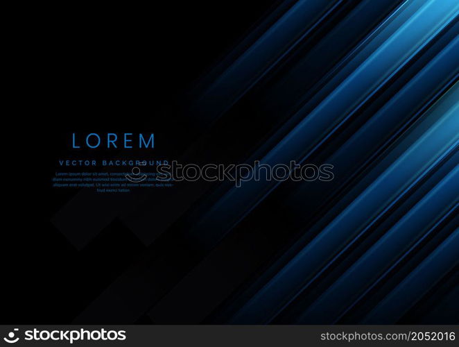 Abstract blue gradient geometric diagonal overlapping on black background with copy space for text. Vector illustration